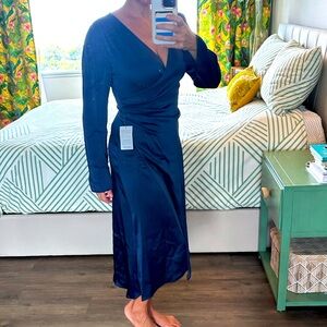 LUSH Silky sateeny Blue Draped Dress NWTs sz med